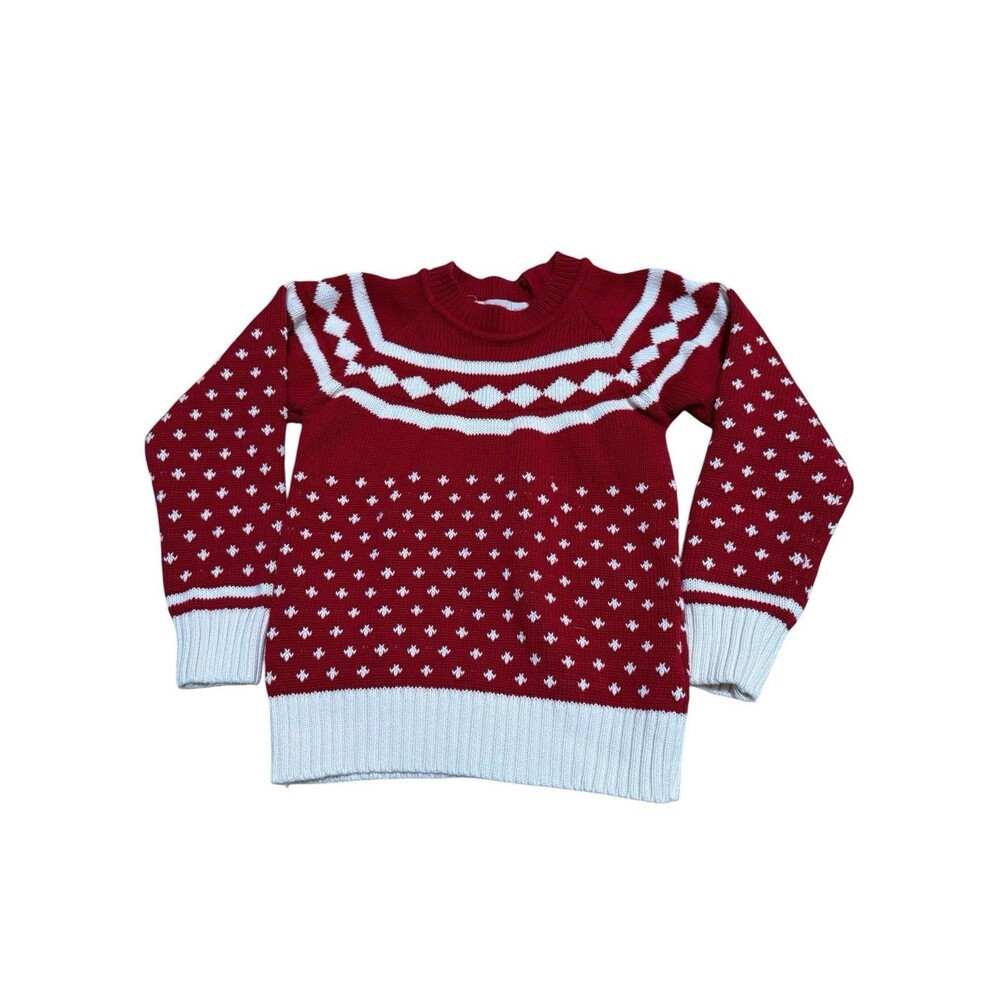 Fin And Vince Knit Sweater Red Fair Isle Organic Cotton Baby 12-18M